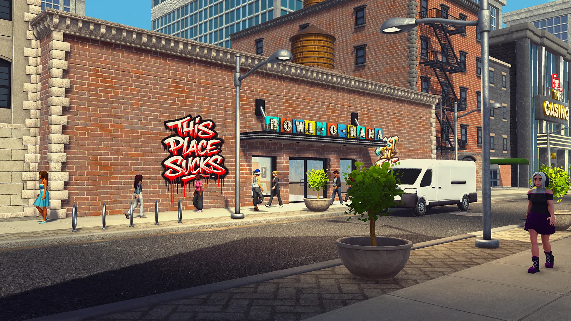 The growing exterior of the bowling alley