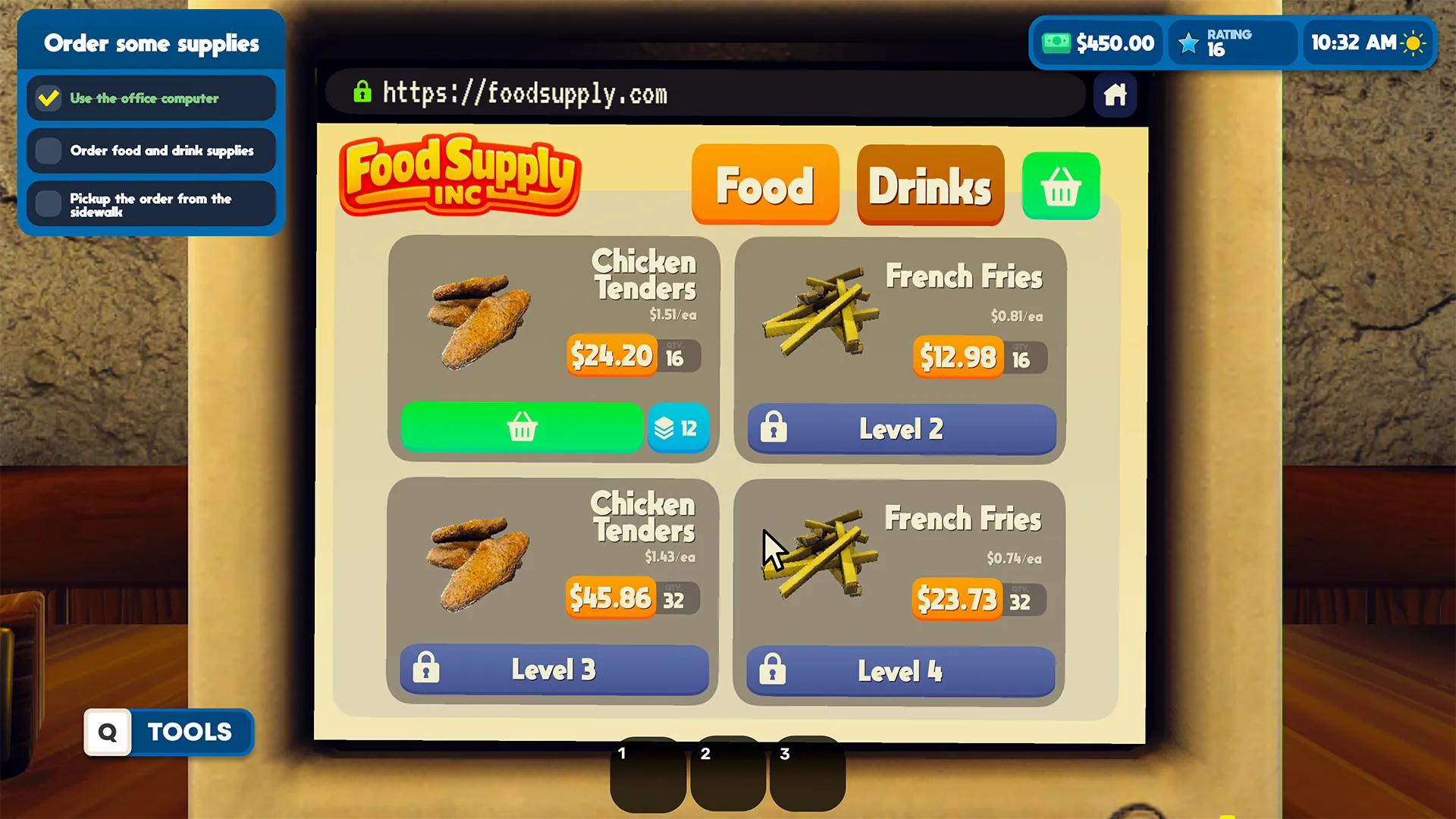 Ordering supplies from a tablet menu